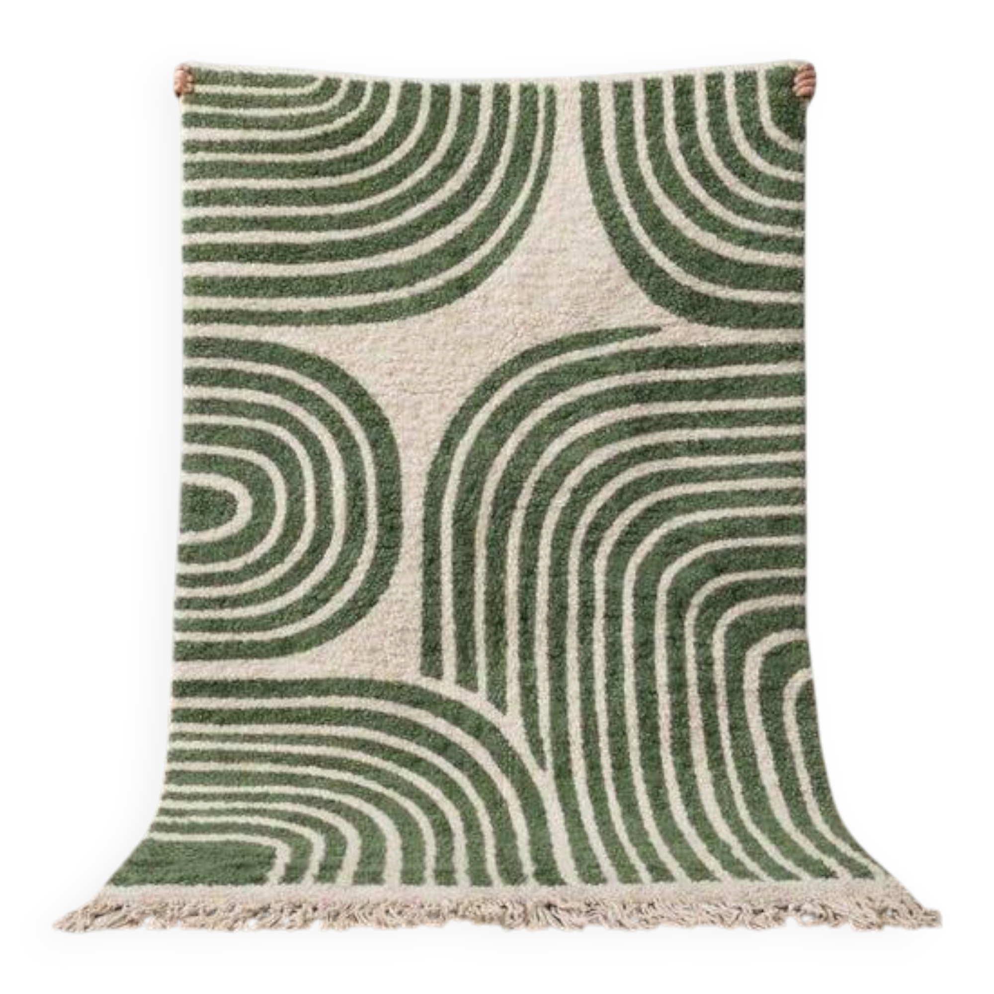 Traditional green and white natural wool rug size 150/250 cm