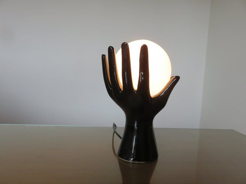 Black ceramic lamp in the shape of hands 70s