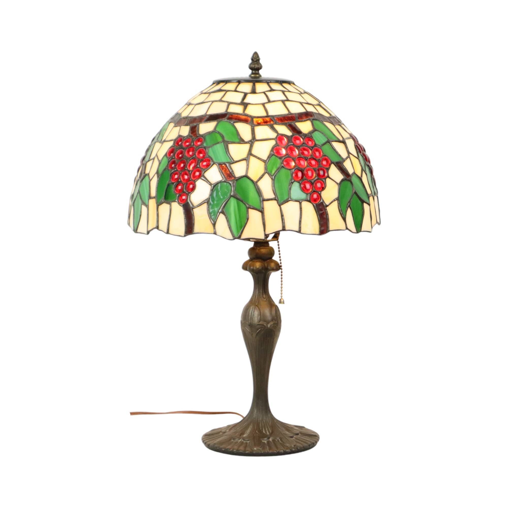 Art Deco Tiffany Style Table Lamp with Organic Base from the 1970s