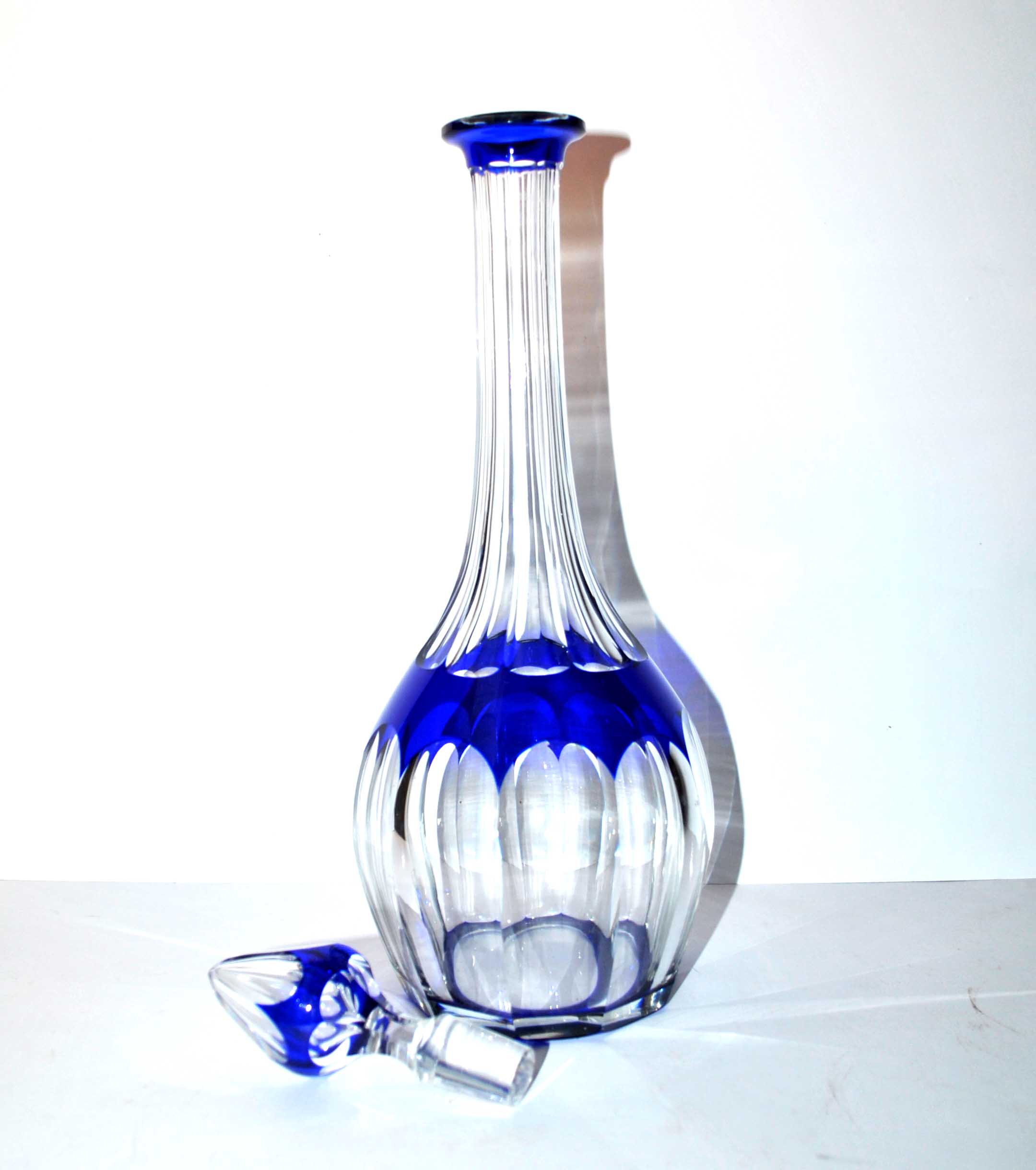 Bristol carafe in saint-louis crystal - blue lined decoration overlay cut