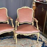 Louis XV style seat and bench set in pink fabric