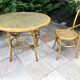 Table cannage et bois courbé vintage, meuble ancien