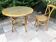 Table cannage et bois courbé vintage, meuble ancien
