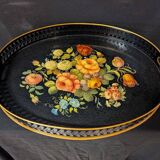 Large oval tray in painted sheet metal, Napoleon III style