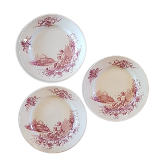 Lot de 3 assiettes en terre de fer jules vieillard modèle trianon