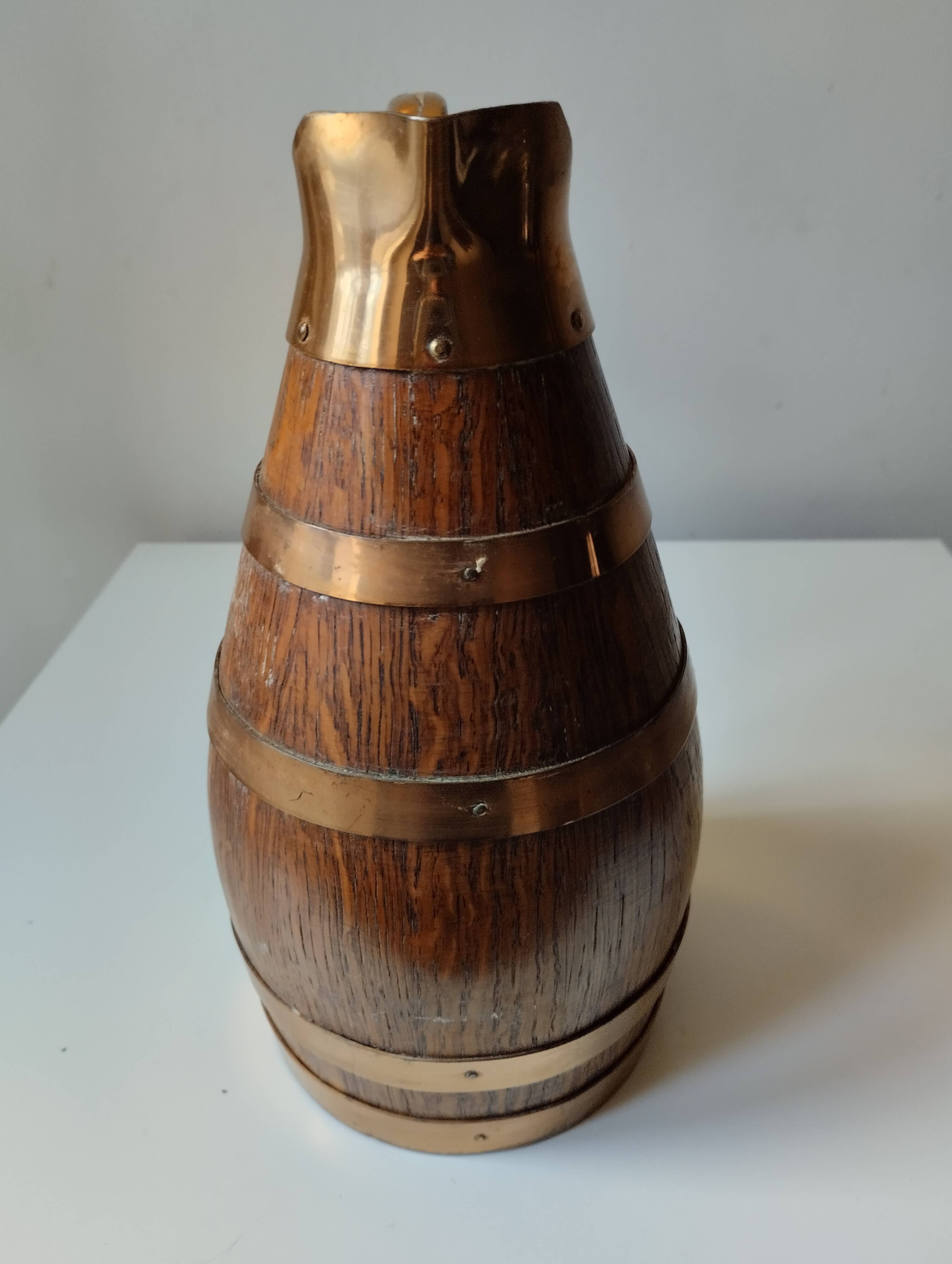 Copper oak cider pitcher signed Gerard Laffitte Meilleur Ouvrier de France 1933