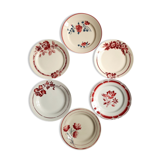 6 old flat plates mismatched in earthenware