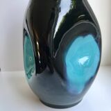 free-form design vase in black and blue ceramic from the 70s