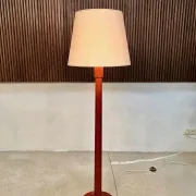 Teak Floor Lamp with Lampshade in Wild Silk, Denmark 1960s