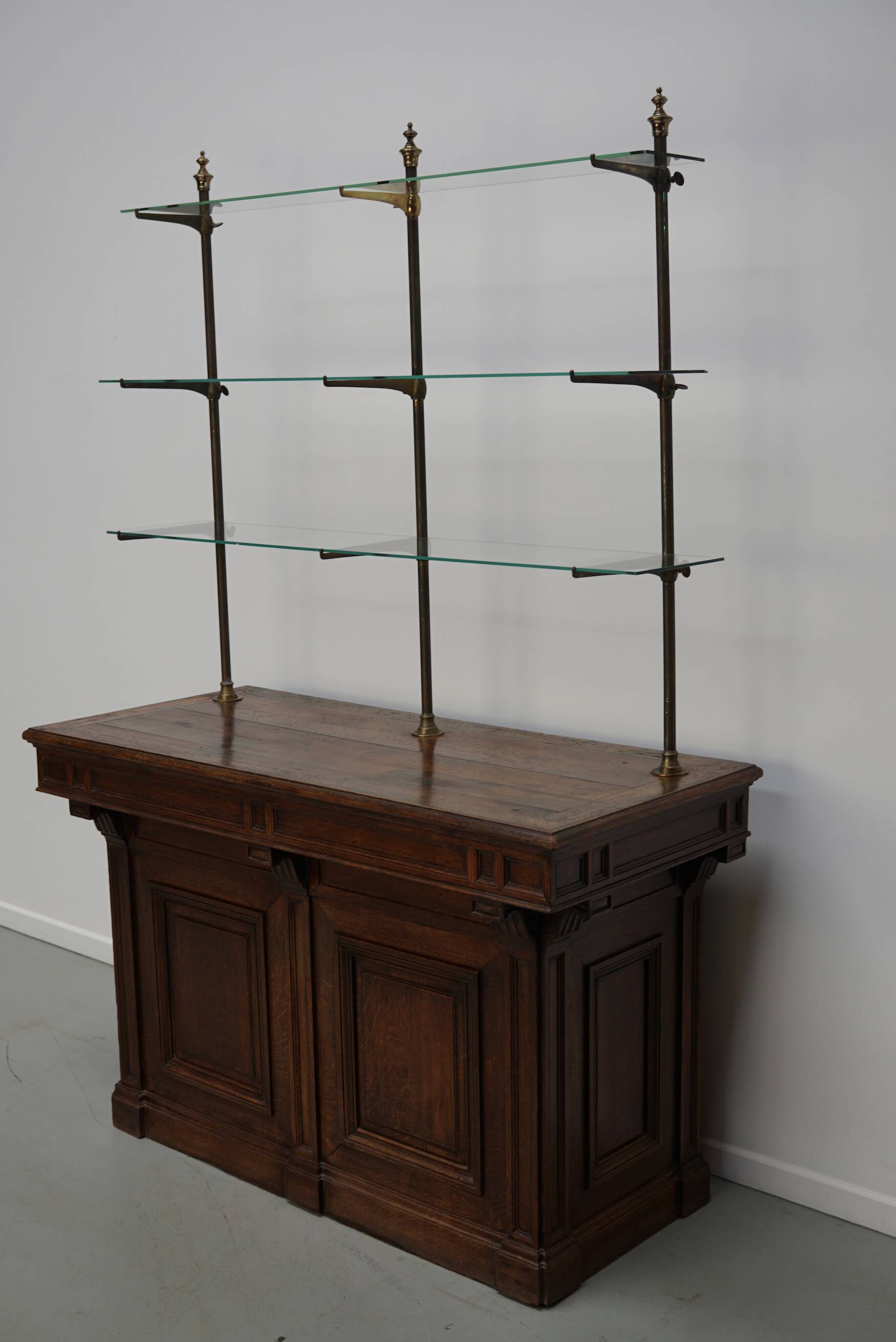Antique French Oak Shop Counter Cabinet / Shelving Unit, 19th Century