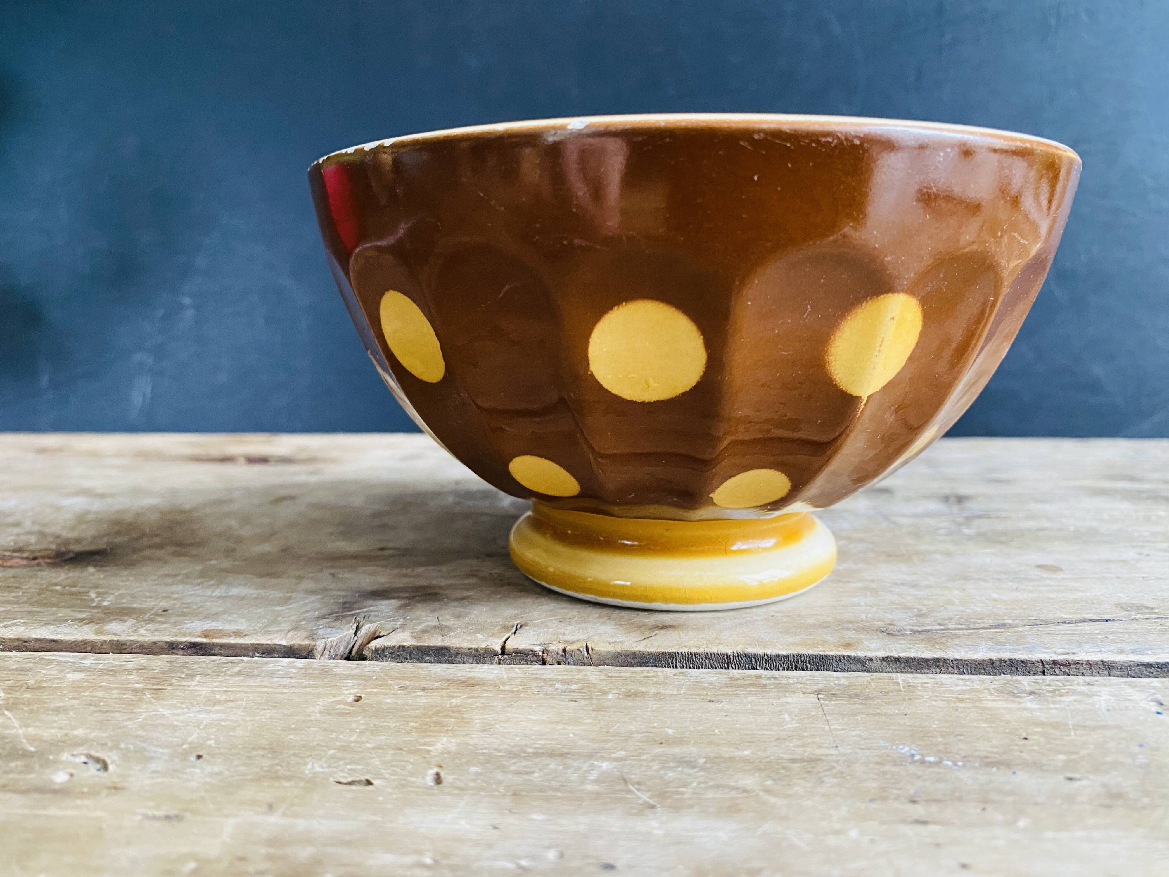 Old faceted bowl with polka dot pattern from the Sarreguemines earthenware factory