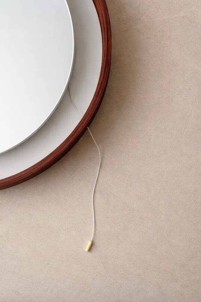 Rare Round Illuminated Teak Mirror from the 1960s