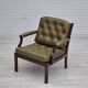 Fauteuil scandinave, état d'origine, meuble en cuir vert, bois de teck massif, années 1970