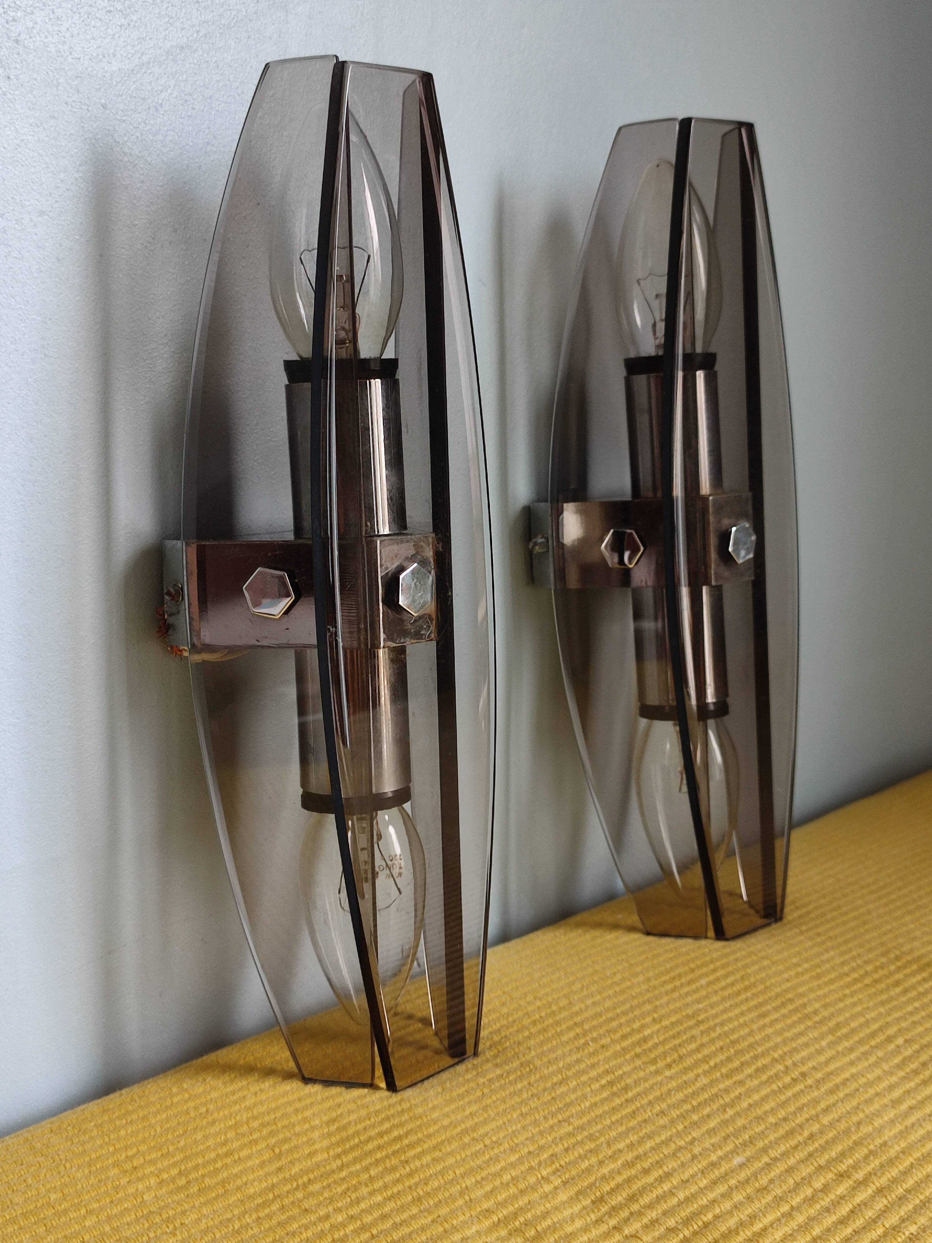 Pair of vintage design double fires smoked glass
