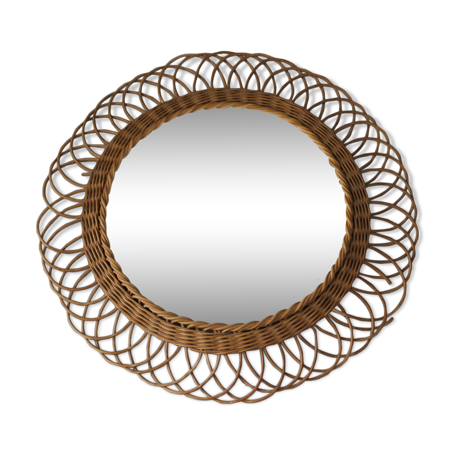 Miroir soleil en rotin vintage - 1970
