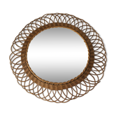 Miroir soleil en rotin vintage - 1970
