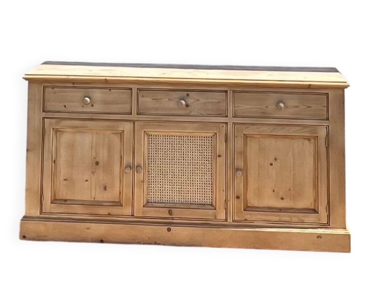 Renovated enfilade - solid raw wood sideboard with cane work