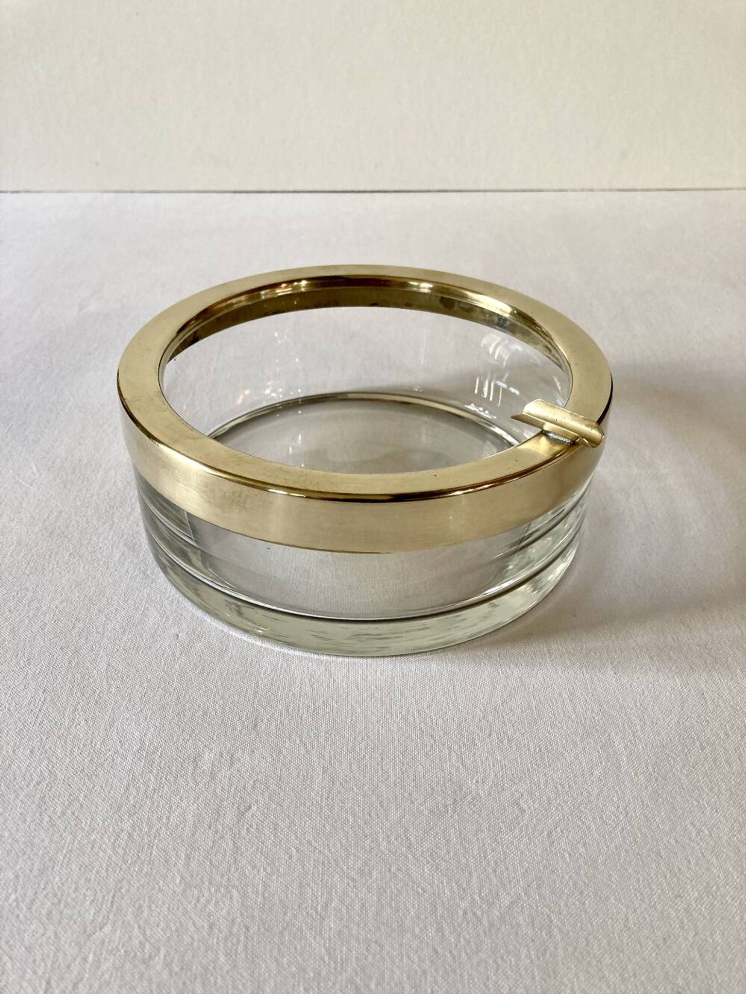 Large glass and brass ashtray
