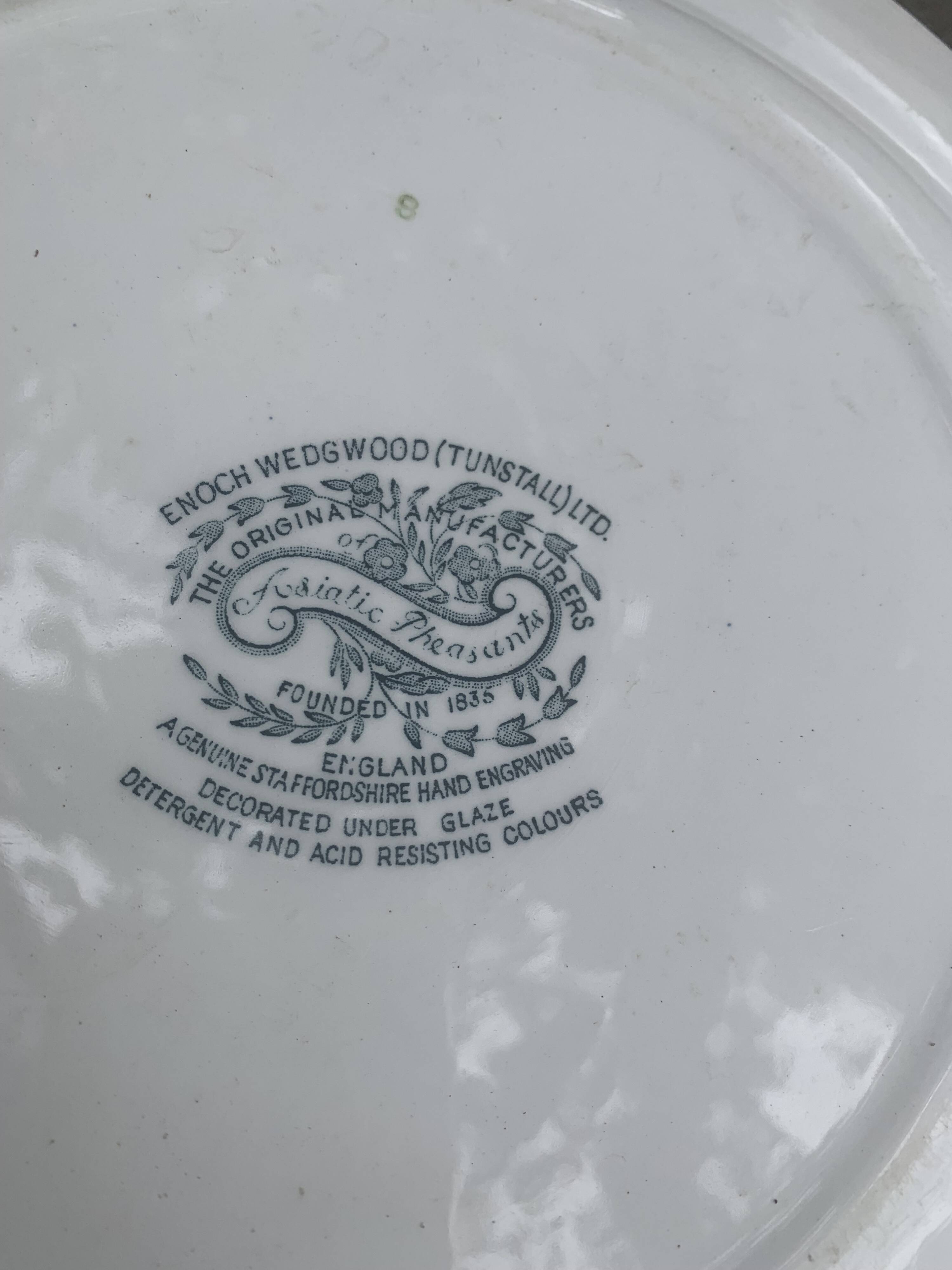 Pie dish, asiatic pheasants Enoch Wedgwood, antique bird decor