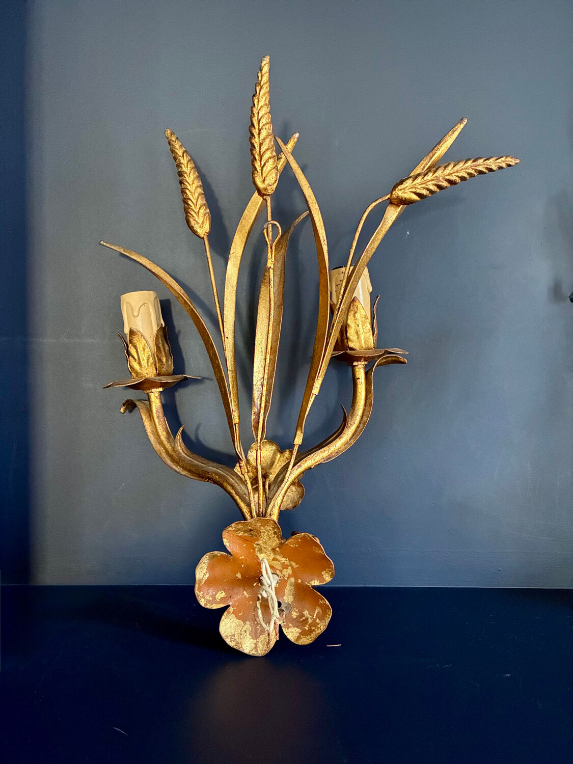 4 metal wall lights "Wheat Ears" Maison Charles, 1980