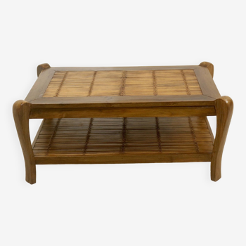 Table basse vintage en bois et bambou année 70
