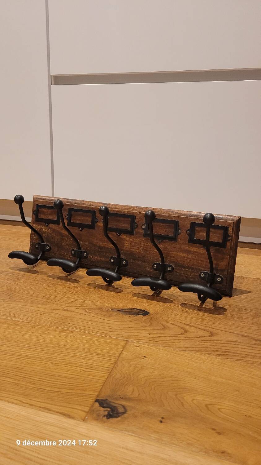 Wood and metal wall coat rack