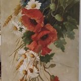 Oil painting on canvas "Country spray with poppies" 1910 signed