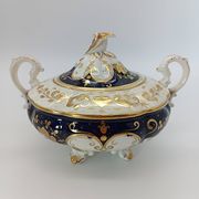 Antique porcelain sweet jar in gilded and cobalt blue, Napoleon III style.