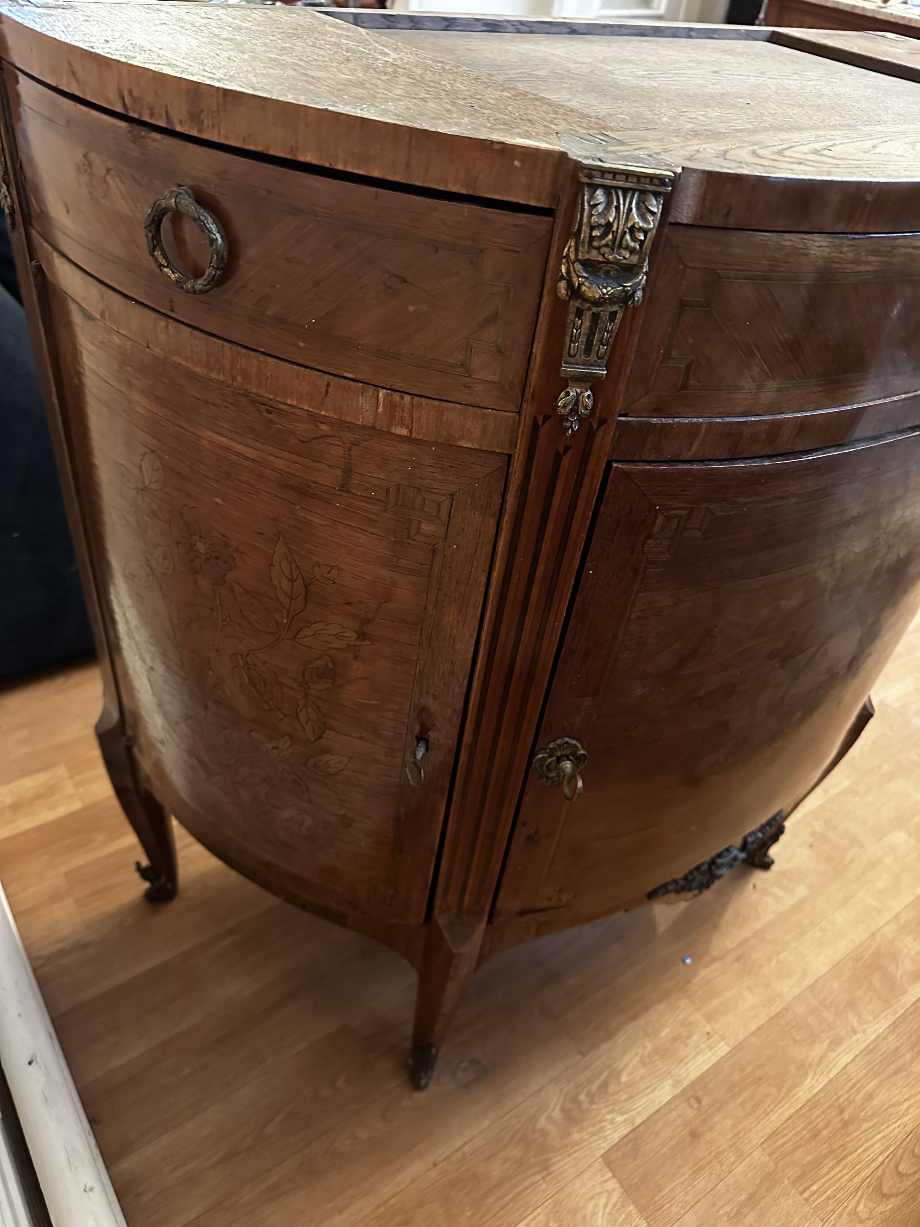 Louis XVI Style Half-Moon Chest of Drawers with Marquetry