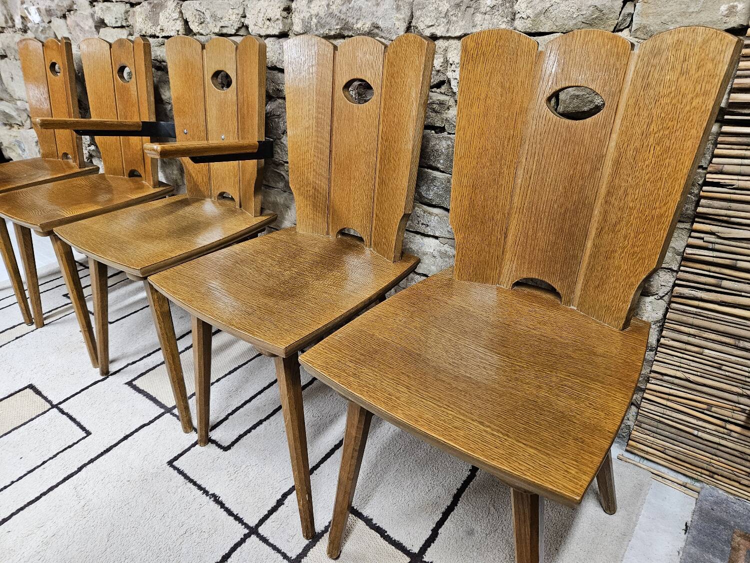 Set of 4 vintage chairs and armchair 1970"