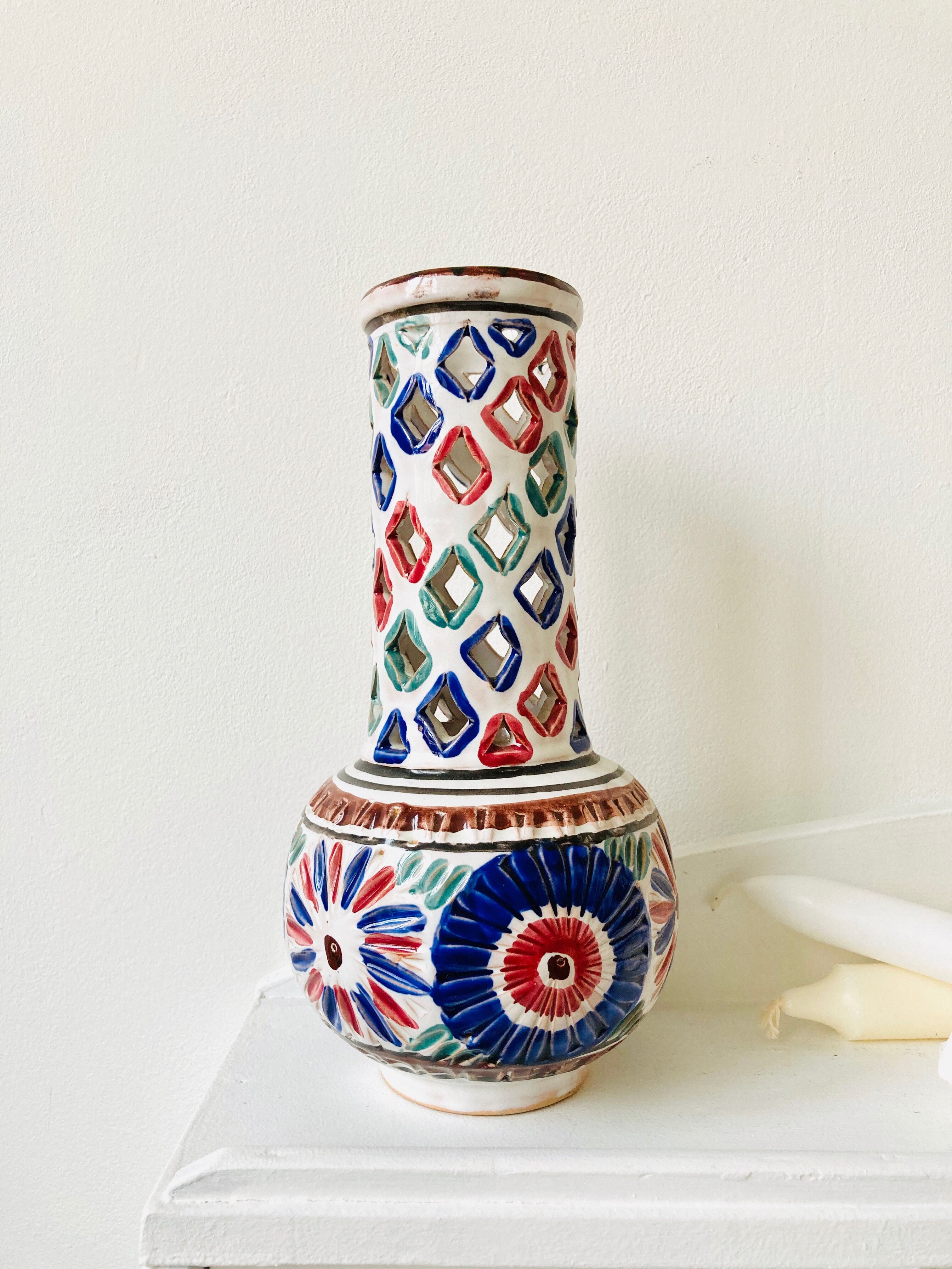 Enamelled terracotta vase