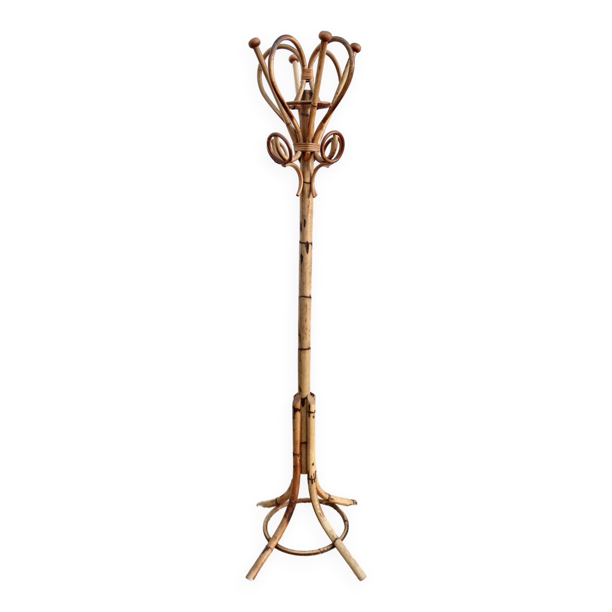 Portemanteau perroquet vintage bambou et rotin, années 1960, TBE