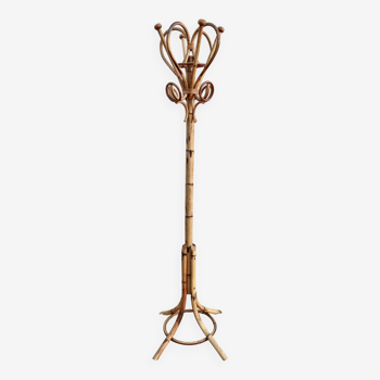 Portemanteau perroquet vintage bambou et rotin, années 1960, TBE