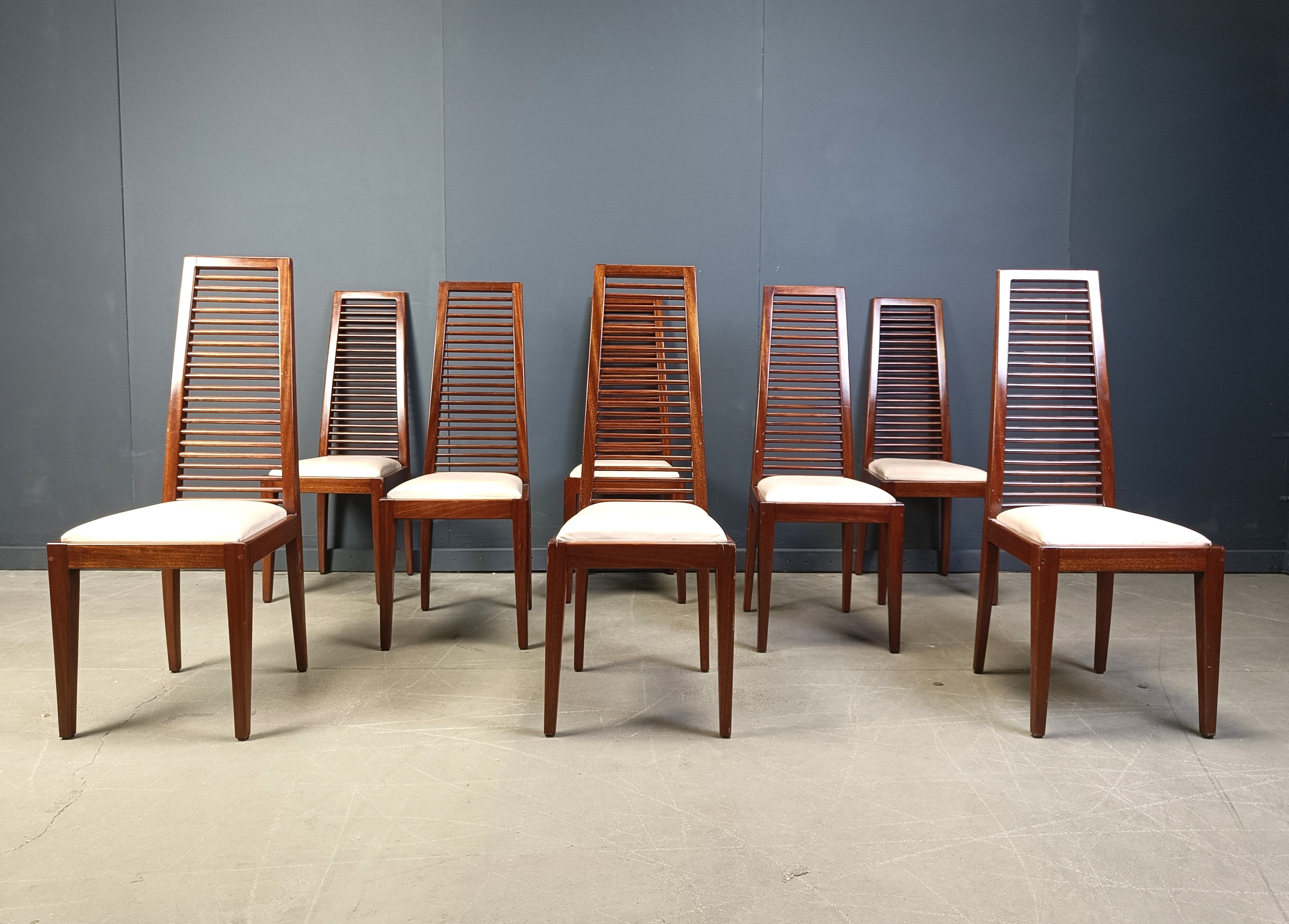 Set of 8 Italian high back dining chairs, 1980s