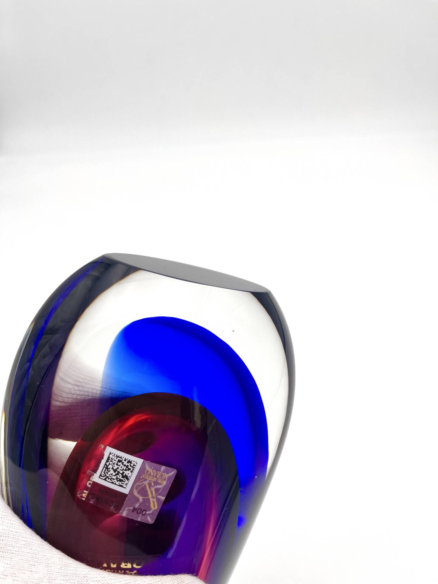 Vase Luigi Onesto Oball Sommerso Flame Blue Magenta 25cm 1.78kg Label