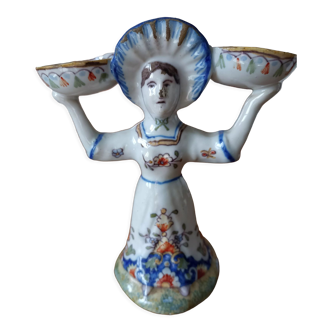 Salt shaker pepper pot saleron statue woman double-sided faience rouen desvres martres