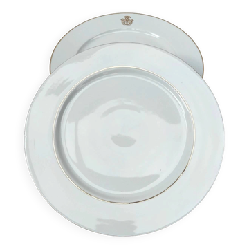 Paire De Plats Ronds Avec Liseret Doré En Porcelaine Blanche D : 29,5 Cm
