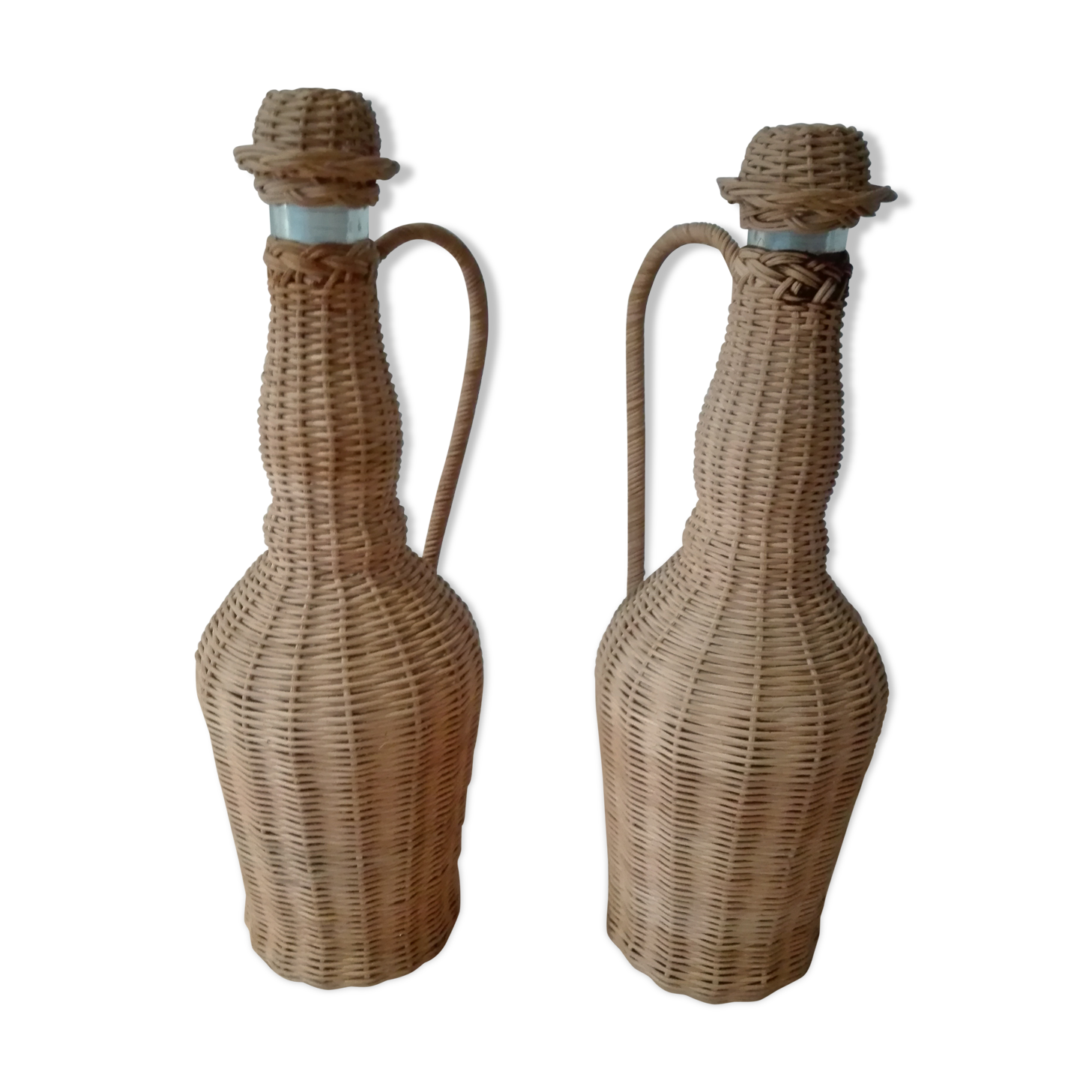 Vintage rattan bottle duo
