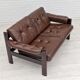 Scandinavian 2-seater sofa, original brown leather, 70s