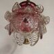 French Brass Single Wall Light with Pink & Clear Floral Glass Shade
