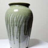 Vintage ash-glazed artisanal stoneware Wabi-Sabi modernist vase