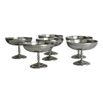 Lot de 6 coupelles sur pied en métal inox brillant