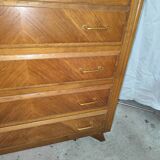 Jolie commode de 4 tiroirs pieds compas plaquage chene