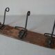 Old wall coat rack 3 metal hooks on wood deco retro entrance hall