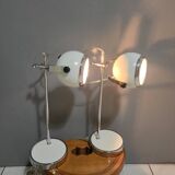 White and chrome metal eye ball lamps