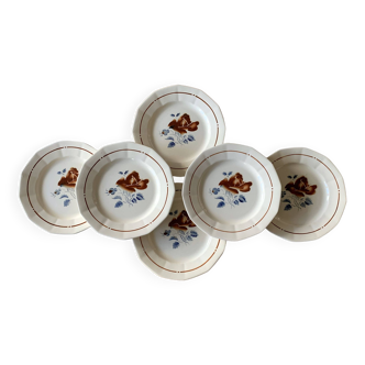 6 old Sarreguemines earthenware flat plates