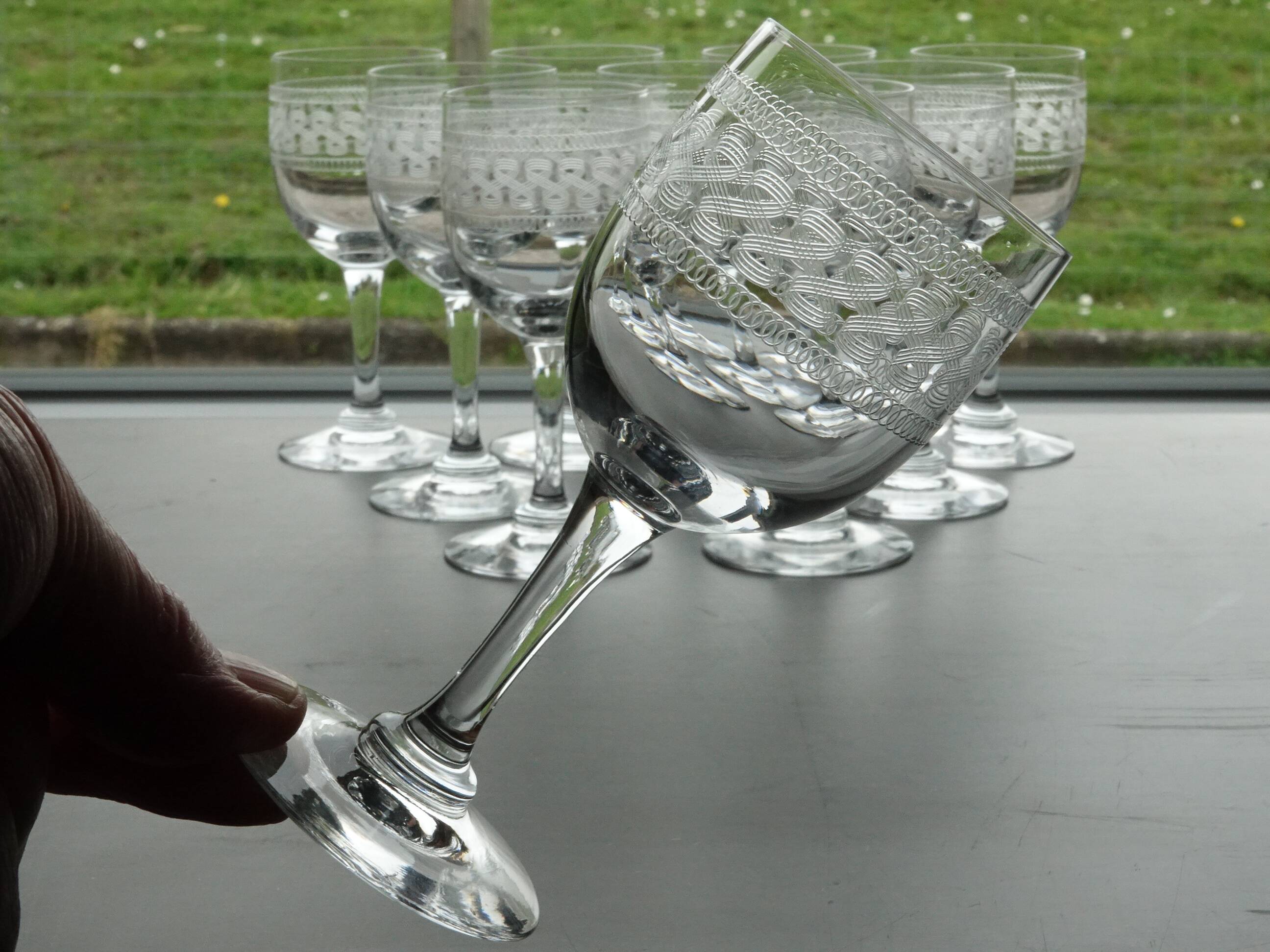Portieux Meisenthal set of 10 crystal wine glasses