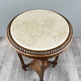 Louis XVI Style Pedestal Table, Carved Wood & Marble, Early 20th Century
