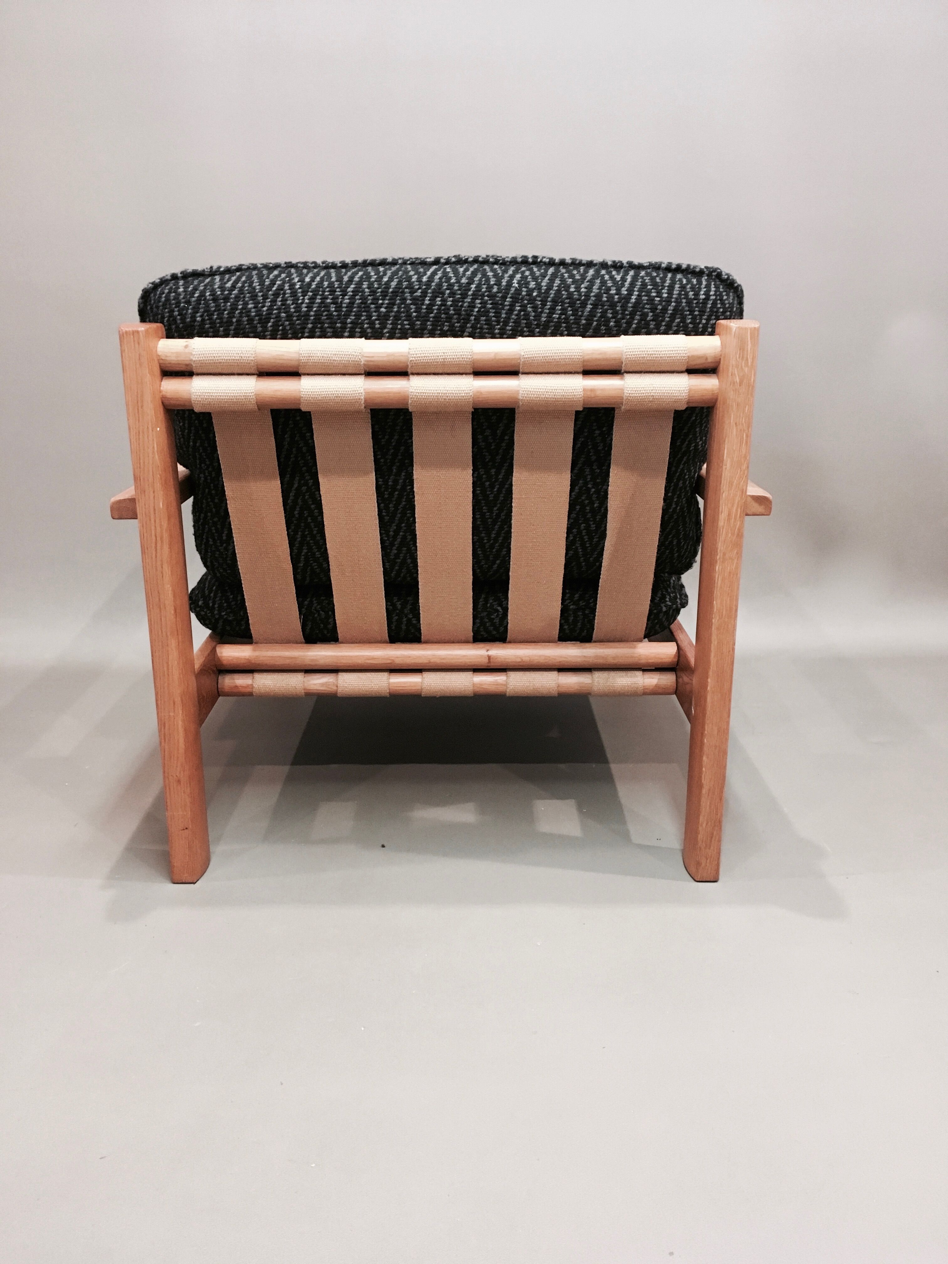 Wide armchair Scandinavian solid oak design 1960