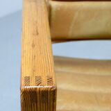 Set of Camel Leather Cubic Pinewood Side Chairs by Ate van Apeldoorn 1970s